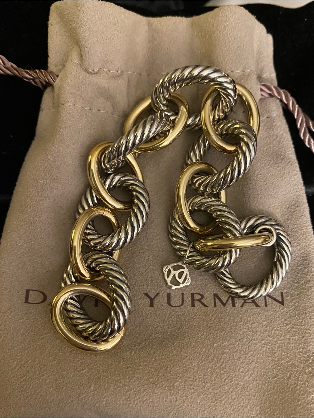 David Yurman Extra Large Oval Link Bracelet - Silver & Gold